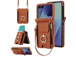 Capa De Couro Com Compartimento Para Cartão E Porta-anel Para Samsung Galaxy Z Flip7 5g