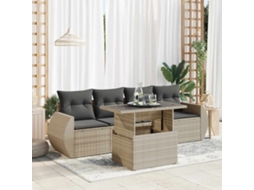 Vidaxl 5 Pcs Conj. Sofás Jardim C/ Almofadões Vime Pe Cinzento-claro