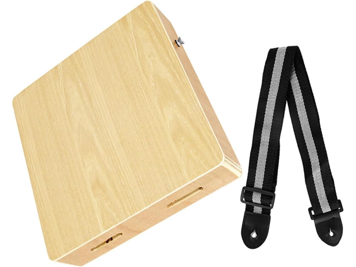 Cajon Portátil Em Freixo Chinês Com Painel De Madeira De Olmo E Tambor De Madeira Natural.
