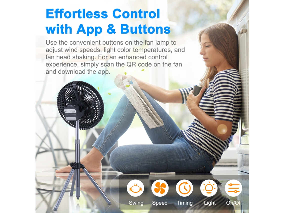 Ventilador Lâmpada Camping Outdoor Smart com Tripé Bateria 15000mah App Controle | S/MARCA