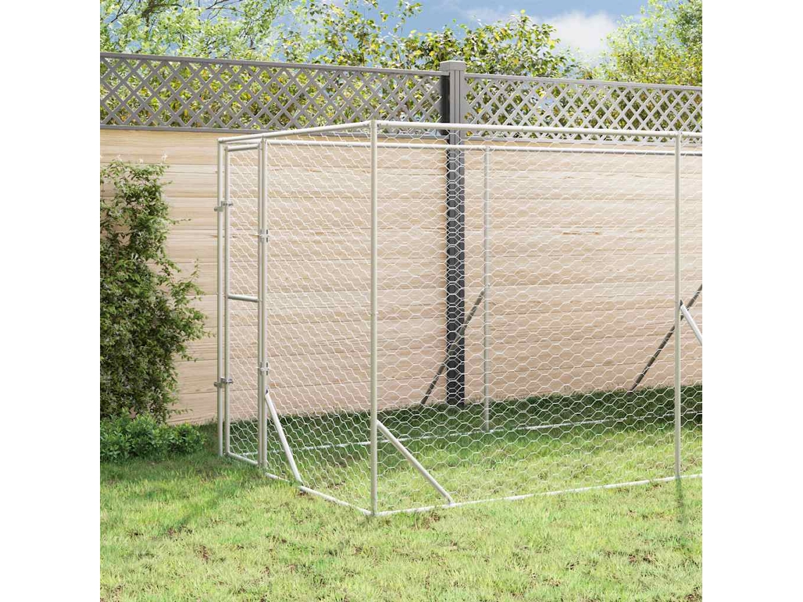 Vidaxl Canil De Exterior Com Teto 2x6x2,5 M Aço Galvanizado Prateado