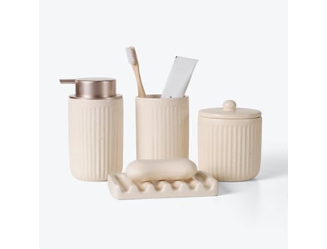 Conjunto De Casa De Banho 4 Peças Alperce Às Riscas Em Cerâmica Reciclada Eco Clay Bosilunlife