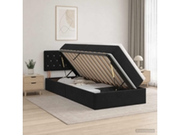 Vidaxl Cama De Armazenamento Led Com Colchão Preto 90 X 190 Cm Veludo