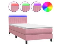 Cama Box Spring com Colchão e Led Rosa Veludo MAISON EXCLUSIVE (90x220 cm)