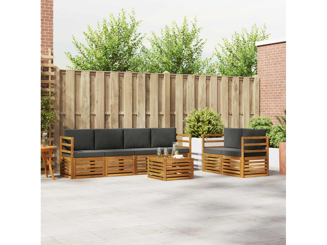 Vidaxl Conjunto De Sofás Para Exterior 7 Unid. Natural E Antracite