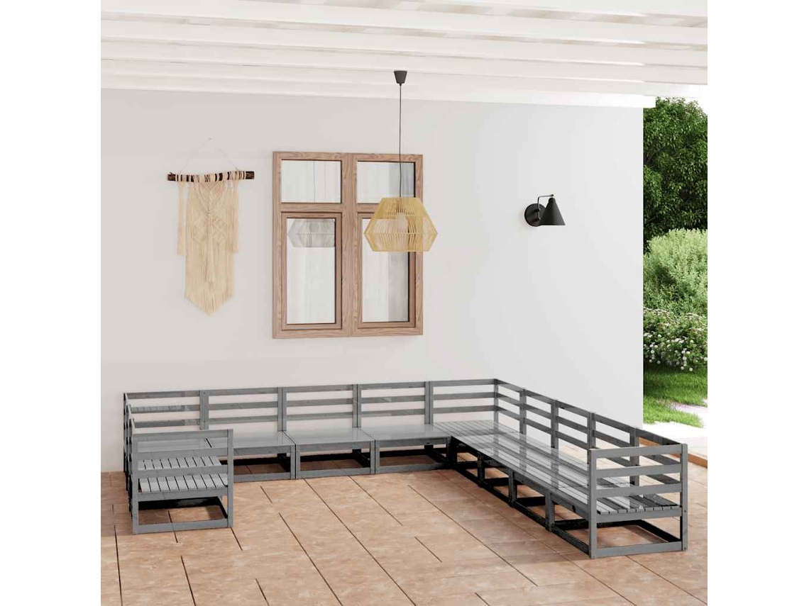 Vidaxl 11 Pcs Conjunto Lounge De Jardim Pinho Maciço