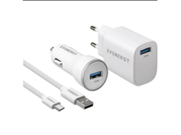 Kit EVENERGY Cabo USB-C + Carregador Residencial e Auto (1M - 12W - Branco)