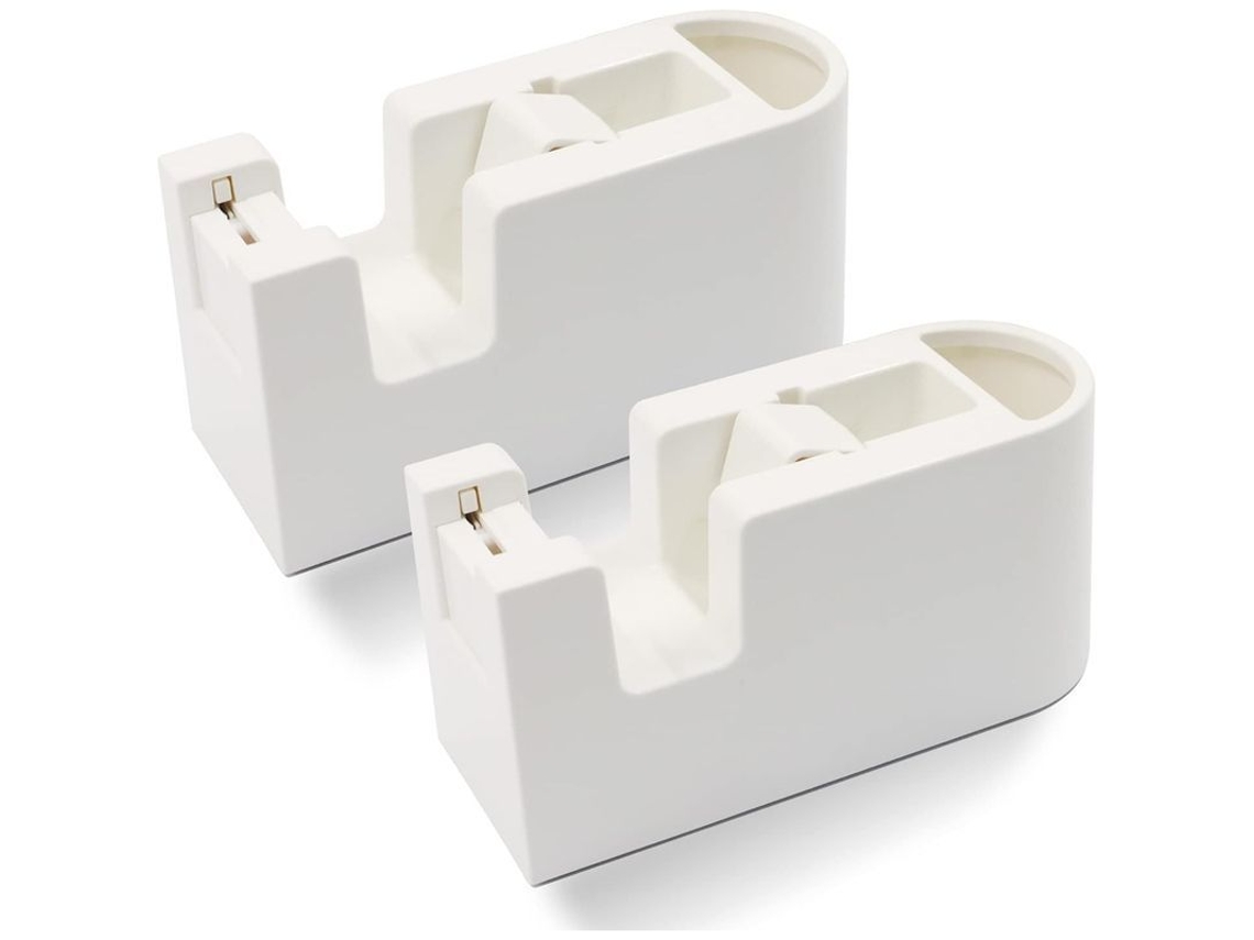2 Pack Dispensador De Cinta Adhesiva Com Armazenamento, Lâmina Automática, Base Antiderrapante