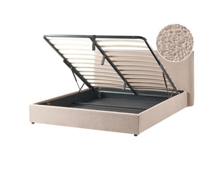 Cama De Casal Beliani Lavaur De Bouclé Creme 180x200