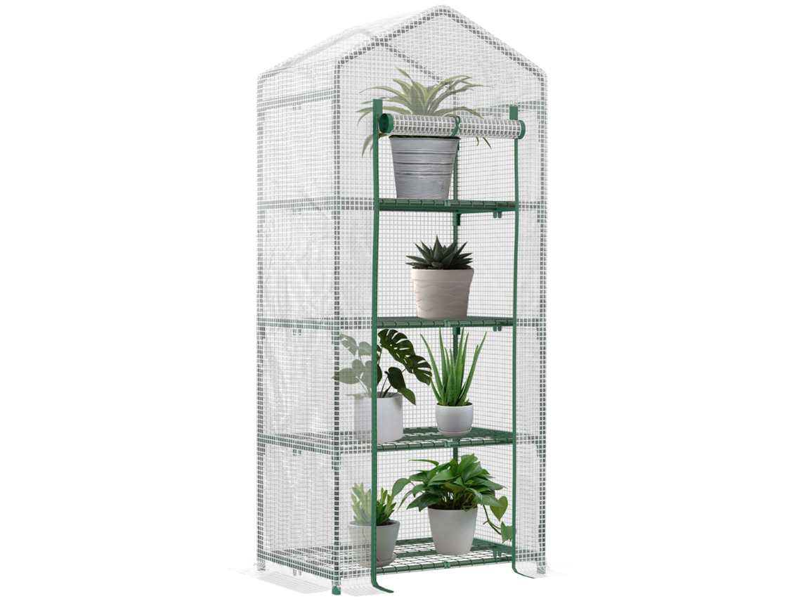 Estufa vertical com prateleira 4 níveis para varanda e terraço aço e PE verde escuro 70x50x160cm BTFORUS
