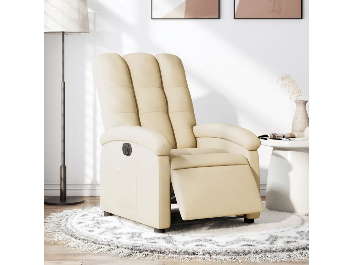 Vidaxl Poltrona Reclinável Elétrica Tecido Cor Creme
