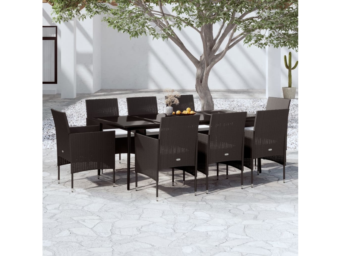 Vidaxl 9 Pcs Conjunto De Jantar Para Jardim Com Almofadões Preto