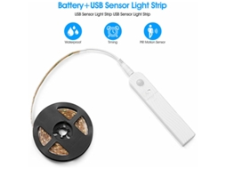 Fita Led, 120 Díodos, 2 M, Branco Frio, Sensor De Movimento, Intensidade Regulável, Alimentação Por Bateria