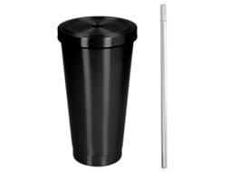 Caneca de Água S/MARCA de aço inoxidável portátil com tampa e canudo para viagens praia 500ml preta