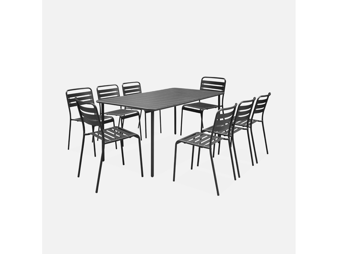 Conjunto De Jardim Com Mesa Bistrô De 160cm Em Aço Com 8 Cadeiras, Antracite