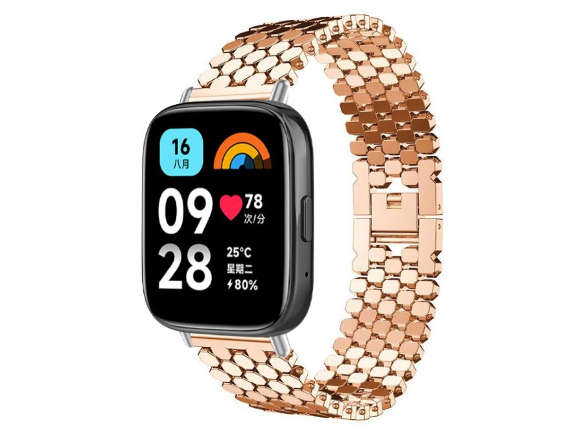 Bracelete Para Redmi Watch 3 Active / Lite - Metal - Textura De Escamas De Peixe Ouro Rosa