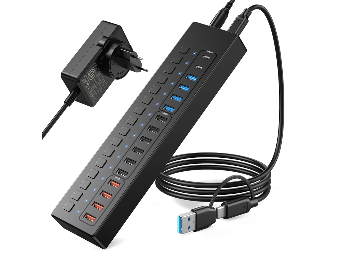 Yizhood Docking Station USB C Splitter 16 Portas USB C Hub para Teclado Mouse Impressora Tipo C Hub para Macbook Pro Preto
