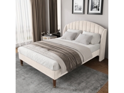 Cama Adolescente 140x200 Veludo Bege Ripas Montagem Fácil