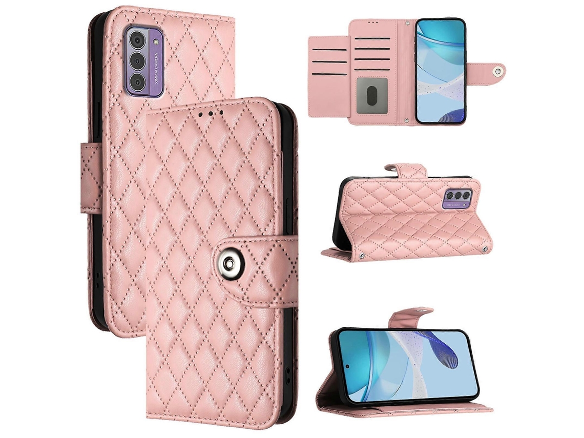 Capa De Celular De Couro Com Textura Rômbica E Cordão