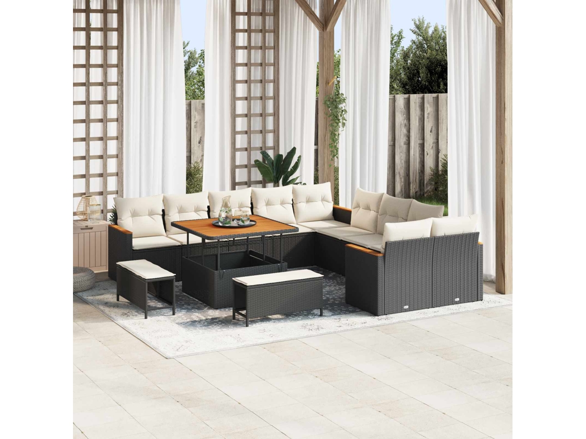 Vidaxl Conjunto de Sofá de Jardim 13 Pcs Preto Vime Pe