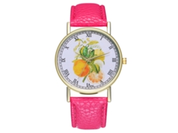 Reloj De Pulsera De Cuero Con Patrón De Frutas Moda Quartz Unisex (rojo Rosa)