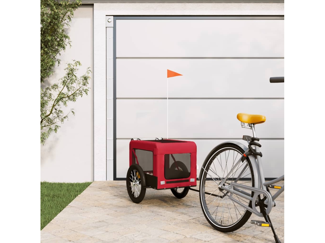 Vidaxl Reboque Bicicleta P/ Animais Tecido Oxford/ferro Vermelho/preto