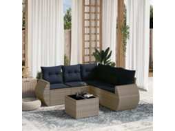 Vidaxl Conjunto De Sofá De Jardim Com 6 Peças E Almofadas Em Rattan Sintético Cinza