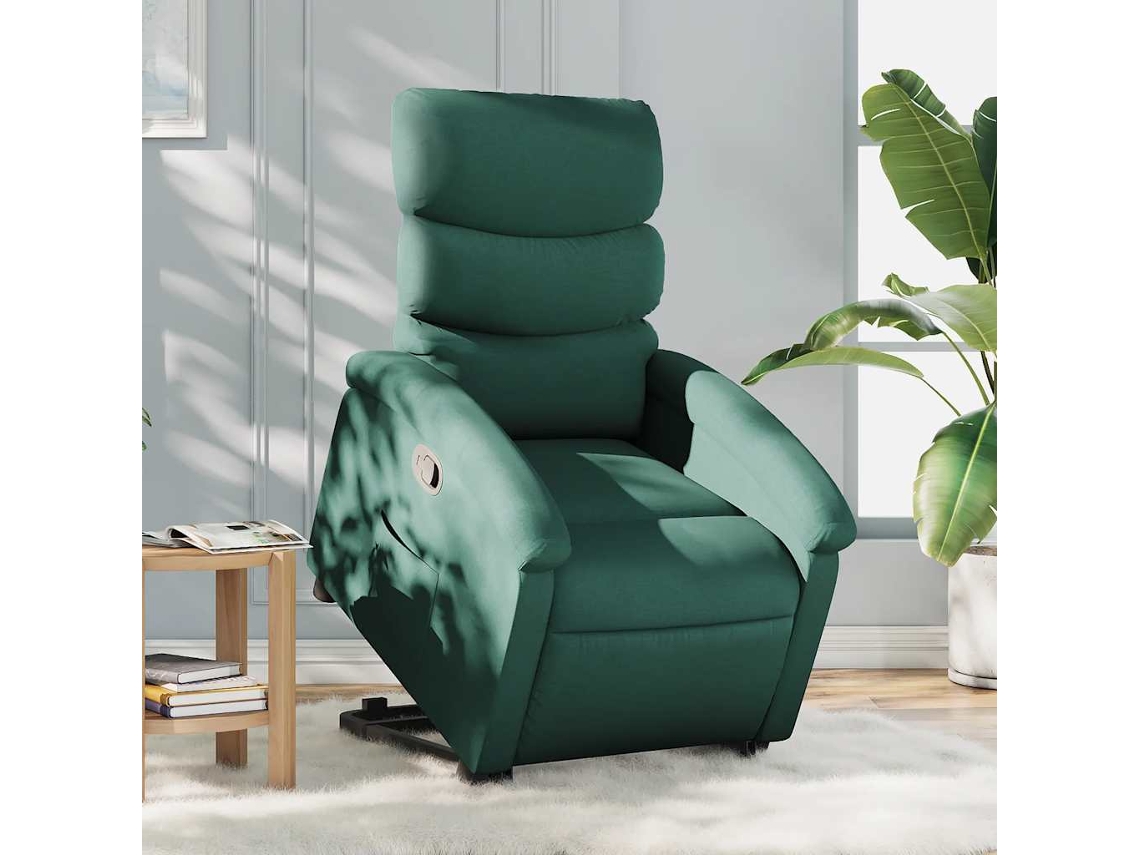 Vidaxl Poltrona Reclinável Elevatória Tecido Verde-escuro