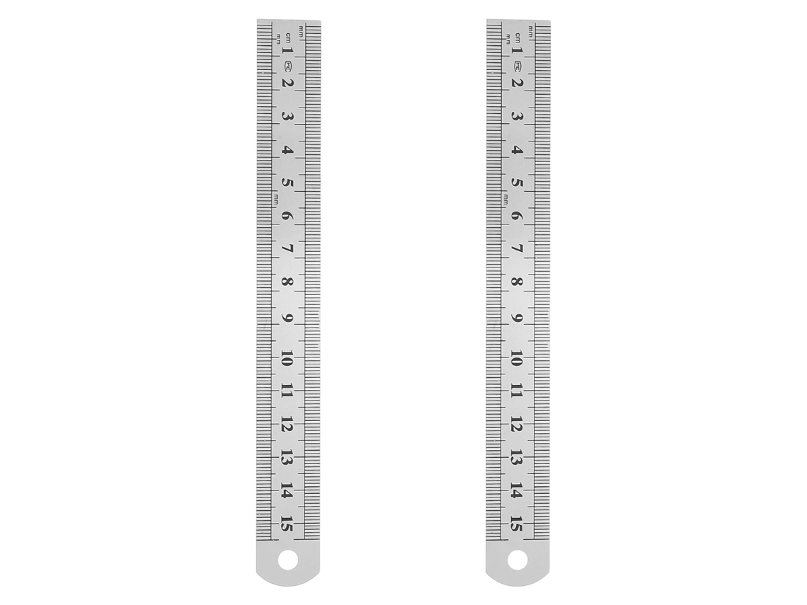 Régua De Aço Inoxidável 2 Peças, Régua Reta De Metal 15cm, Escala Métrica E Imperial, Portátil, Para Escola E Trabalho