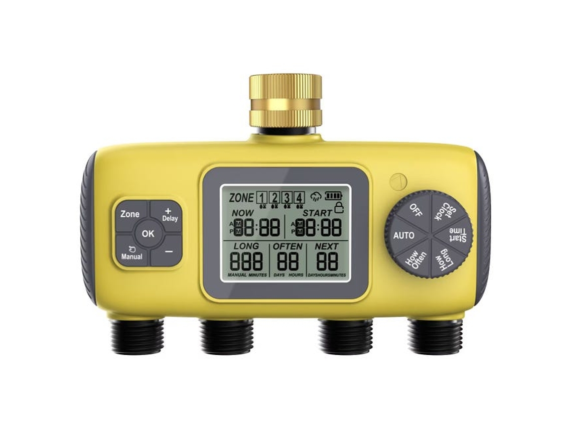 Temporizador automático de água com 4 zonas, o novo temporizador automático de água com visor LCD e botão manual.
