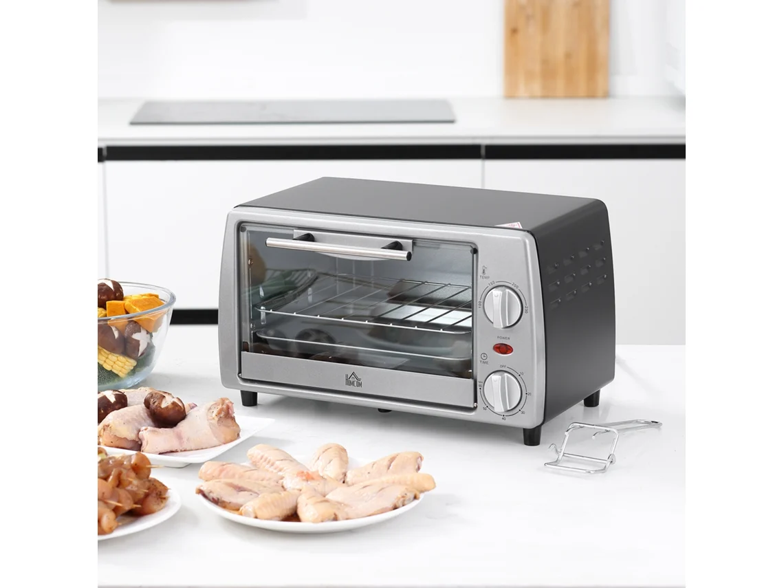 Mini Forno Elétrico 10 Litros 750w com Temperatura Até 230 °c Temporizador 60 Minutos Bandeja e Grade 36,5x26x22cm Preto e Prata KAKFOUR