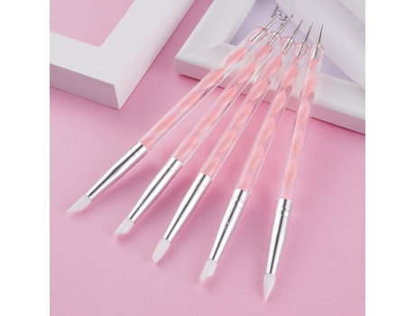 5 Pçs 2 Vias Arte Do Prego Acrílico Ponto De Silicone Flor Dupla Cabeça Unhas Caneta Ferramenta Pontilhar Aço Inoxidável Art Lalic