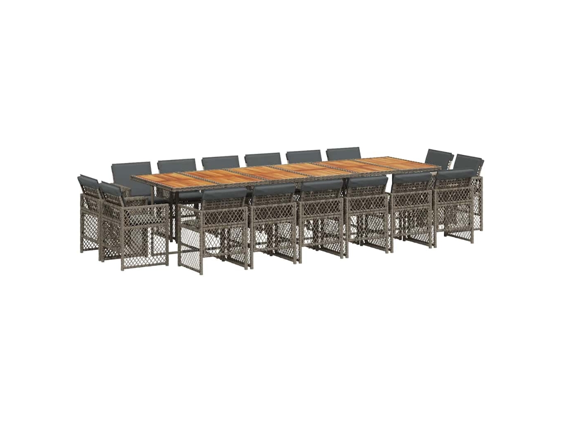 Conjunto Jantar 17 Peças para Jardim com Almofadões Vime Pe Cinzento MAISON EXCLUSIVE (17 peças)