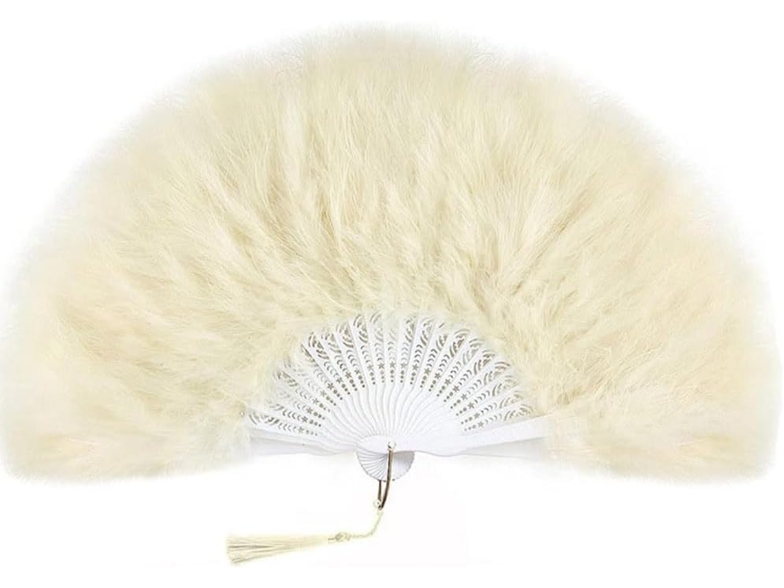 Éventail À Plumes Vintage Com Pompon - Éventail Pliable - Pour Femme - Pour Casamento, Fantasia,