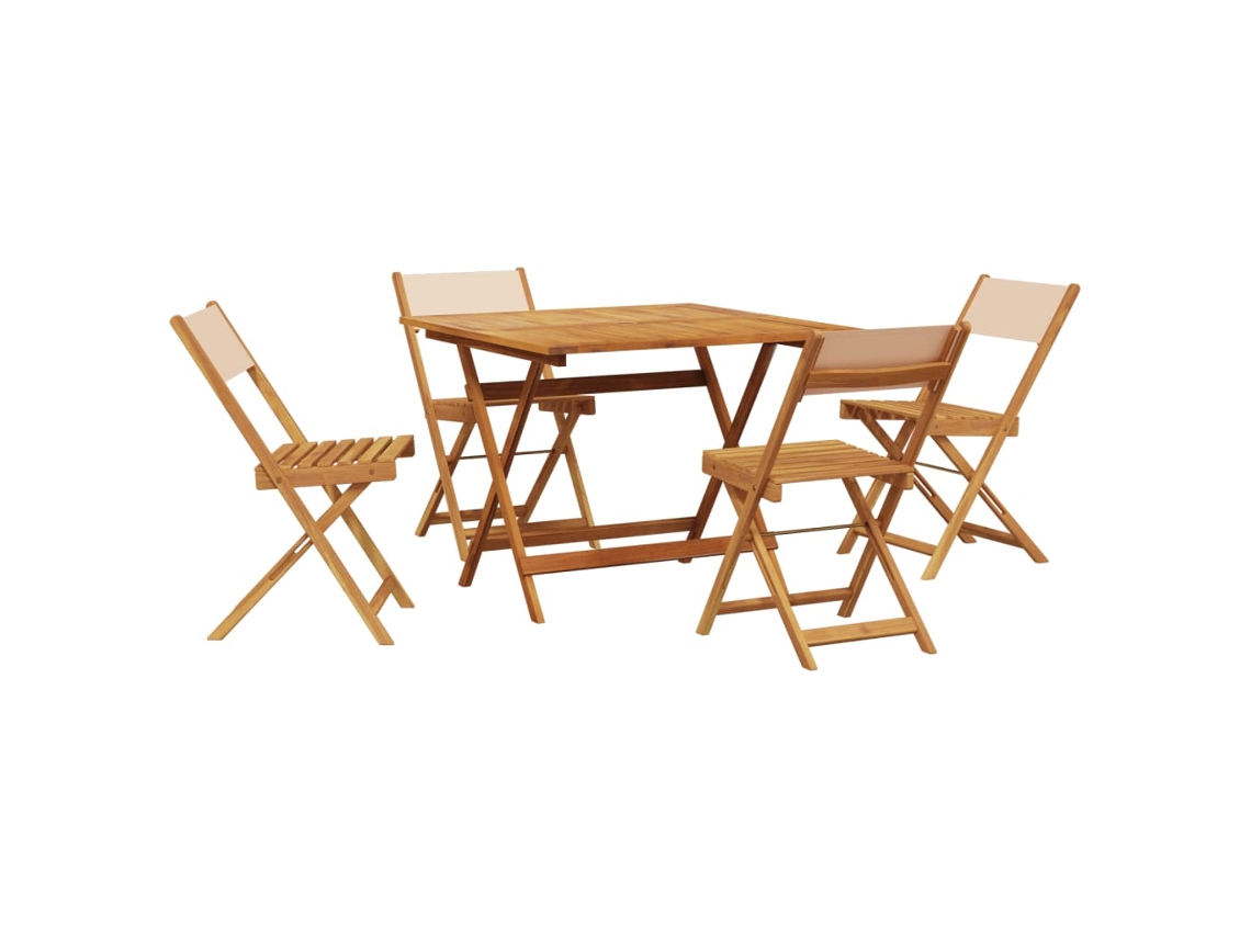 Conjunto 5 jantar p/ jardim tecido/madeira VIDAXL maciça bege