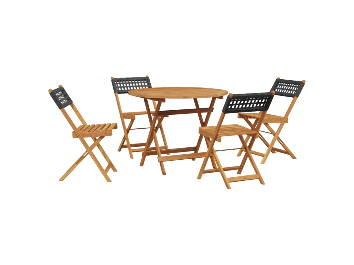 Conjunto 5 de jantar p/ jardim VIDAXL vime PE/madeira maciça preto