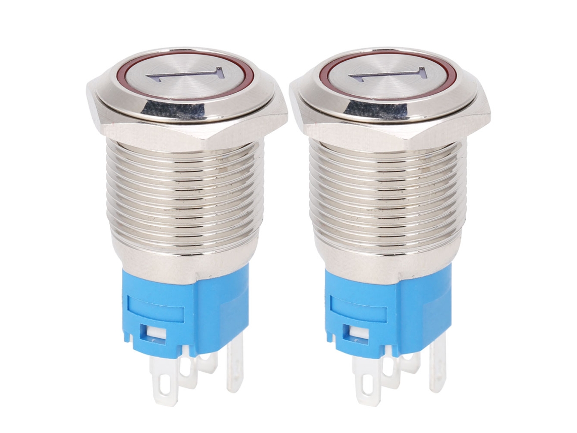 Interruptor De Botão Momentâneo Com Led 16mm Reset 5 Pinos 220vac 2pcs Vermelho Plano Redondo