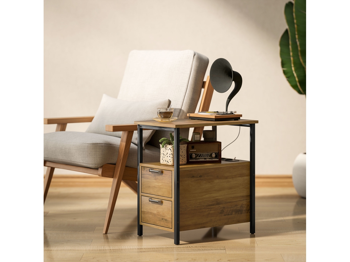 Mesa Auxiliar, 143 Cm, Com Tomadas E Usb, Com Prateleiras, Acabamento Natural