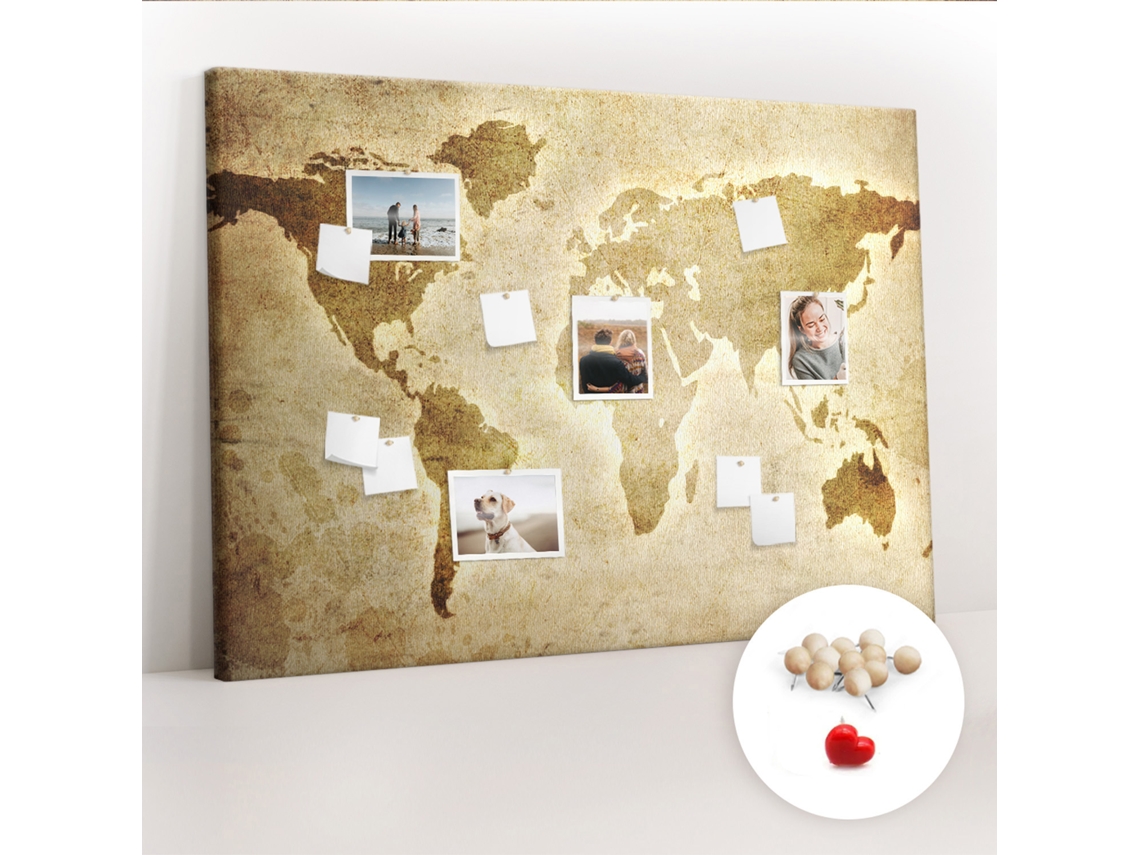 Quadro De Cortiça Mapa-múndi Antigo Para O Quarto Das Crianças Espelharte (140x100 Cm)