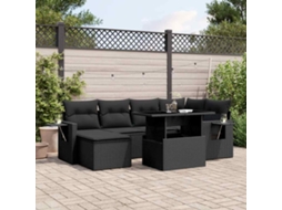 Vidaxl 7 Pcs Conjunto De Sofás P/ Jardim C/ Almofadões Vime Pe Preto