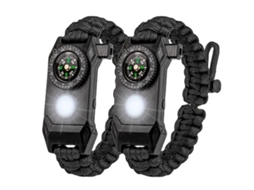 2 Pulseiras de Paracord Sobrevivência Kit Tático Emergência BRILVIBERA