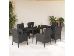Vidaxl 7 Pcs Conjunto De Jantar P/ Jardim C/ Almofadões Vime Pe Preto