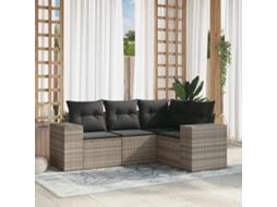 Vidaxl 4 Pcs Conj. Sofás Jardim C/ Almofadões Vime Pe Cinzento-claro