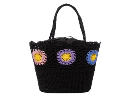 Saco De Ombro De Mulher Iria Quintana Villaga Fabricada Flores Preto (30)