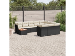 Jogo de Sofá Jardim 11 Peças C/ Almofadões Vime Pe Preto Dkd Home Decor