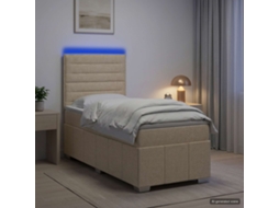 Vidaxl Cama Box Com Led E Colchão Creme 90 X 200 Cm Tecido