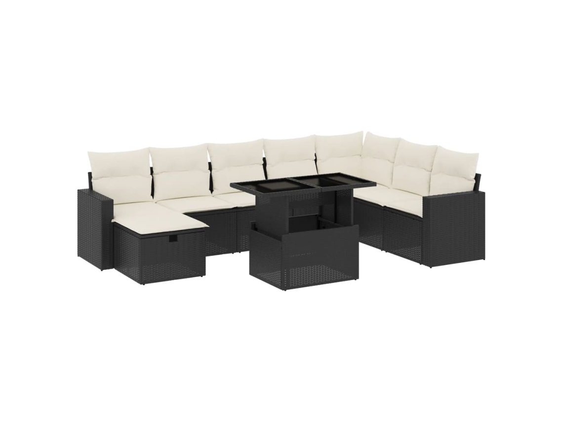 Conjunto de 9 sofás de jardim com almofadões Vime Pe Preto MAISON EXCLUSIVE (9 peças)