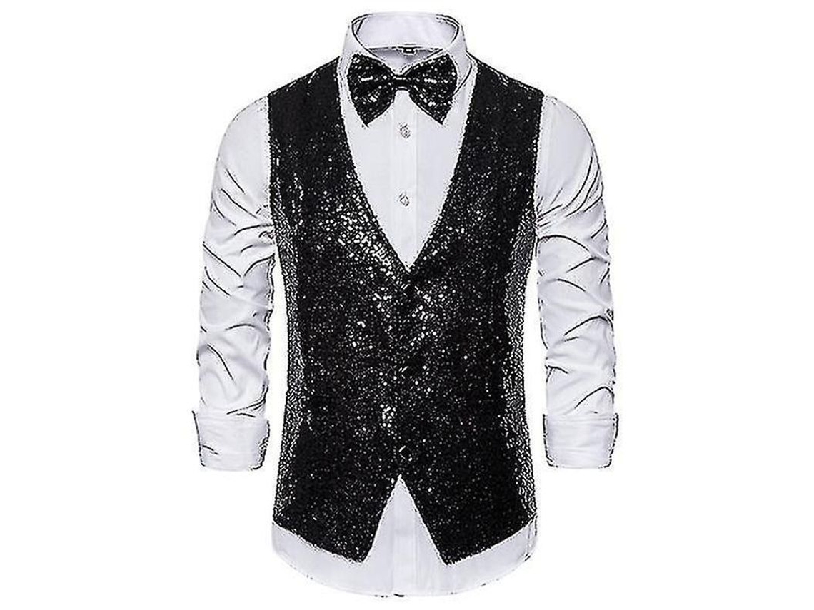 2026 chaleco de Lentejuelas para Hombre Con Corbata de Moño V neck para Fiestas Y Eventos