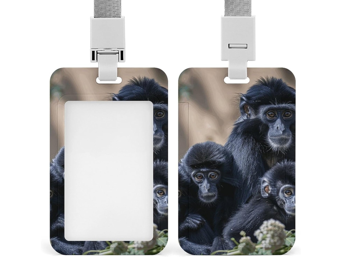 Porta Crachá Vertical Com Estampa De Macaco E Imagem Da Família, Protetor De Cartão Com Cordão, Capa Plástica