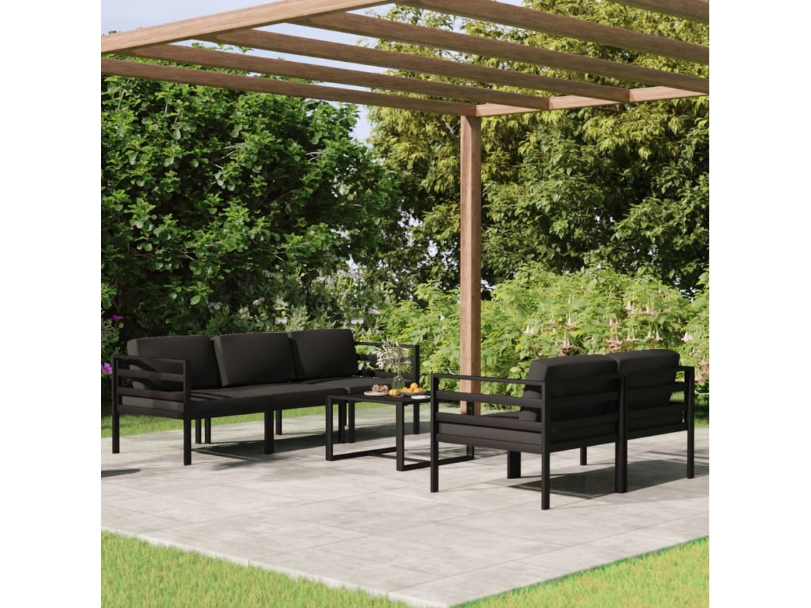 Conjunto de Lounge de Jardim com 6 Peças e Alumínio Antracite Almofadões Dkd Home Decor